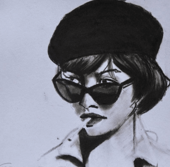 portrait d'une femme, d'un peintre chez carré d'artistes en noir blanc et gris